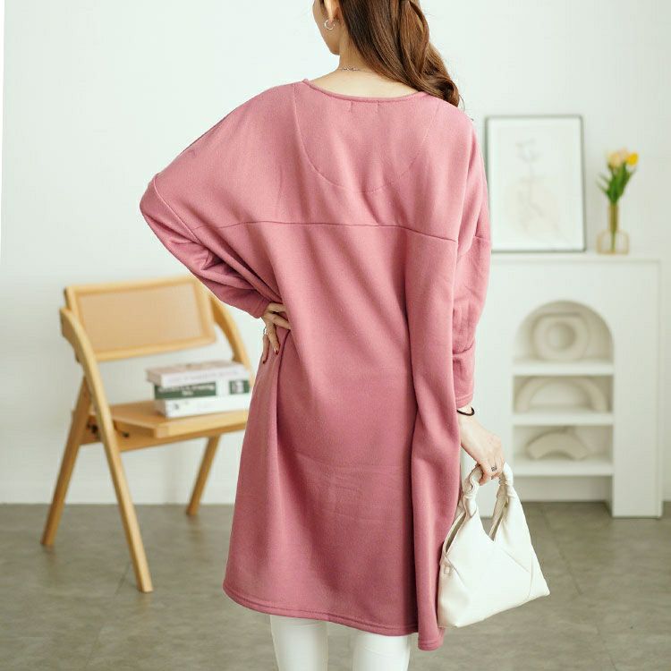 大きいサイズ レディース 内側チェック切り替えドルマンワンピース　cast-5552003