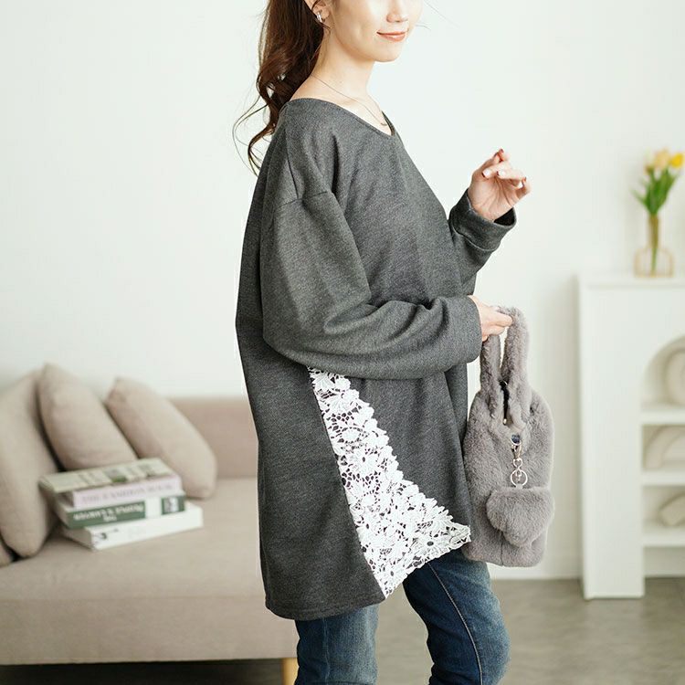 大きいサイズ レディース サイドレース切り替えチュニック　cast-5552002