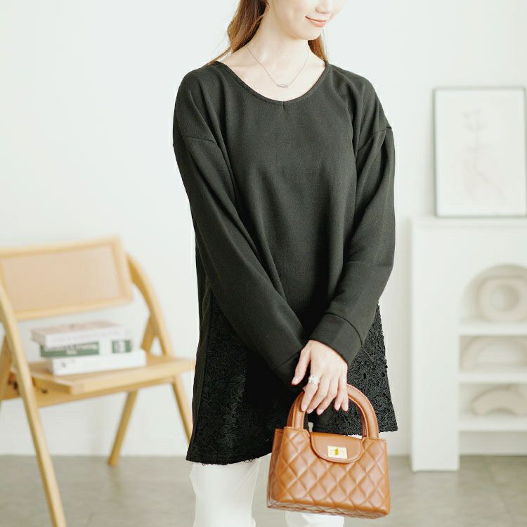 大きいサイズ レディース サイドレース切り替えチュニック　cast-5552002