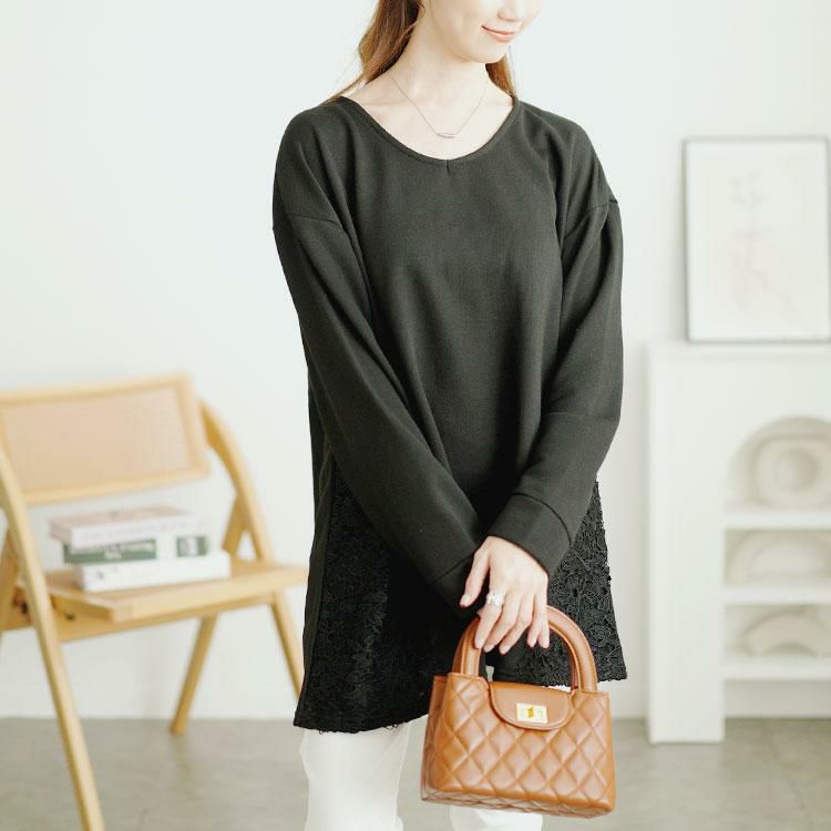 大きいサイズ レディース サイドレース切り替えチュニック　cast-5552002 ブラック