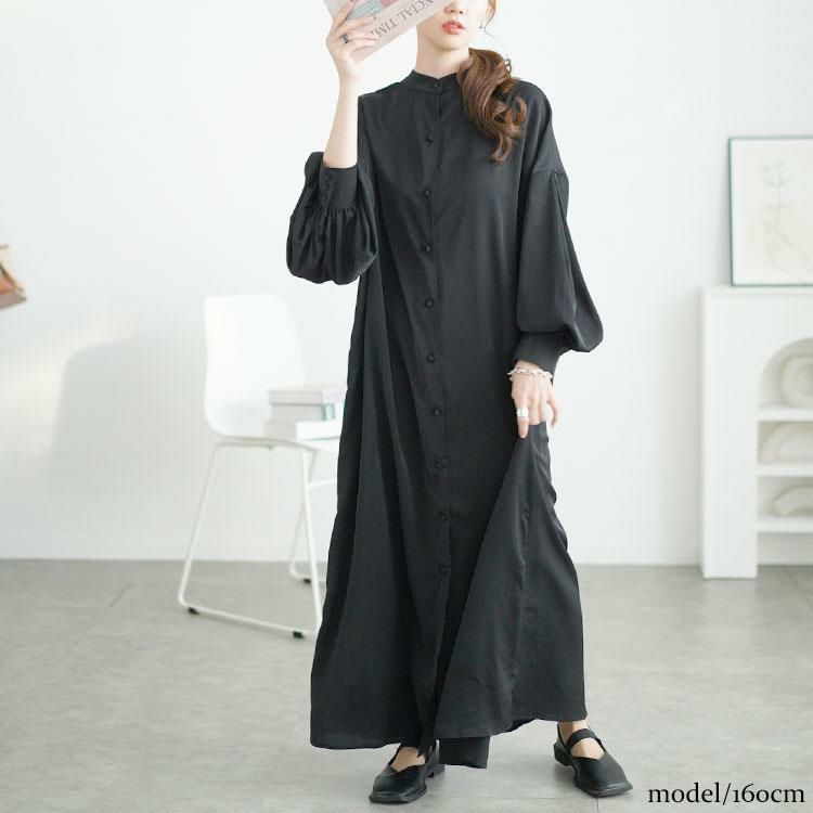 大きいサイズ レディース バンドカラーシャツワンピース　goldy-1644 ブラック