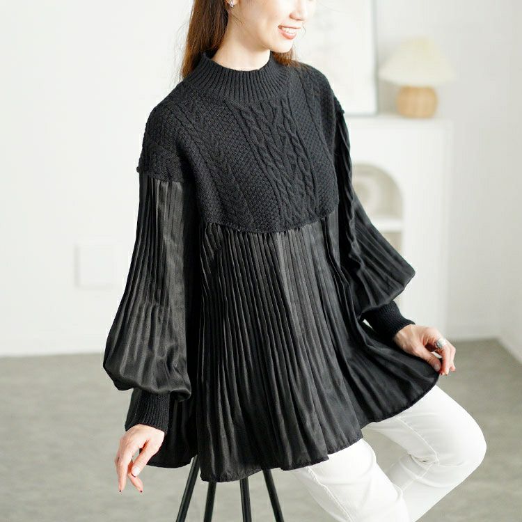 大きいサイズ レディース プリーツ切替えニットトップス　goldy-1643