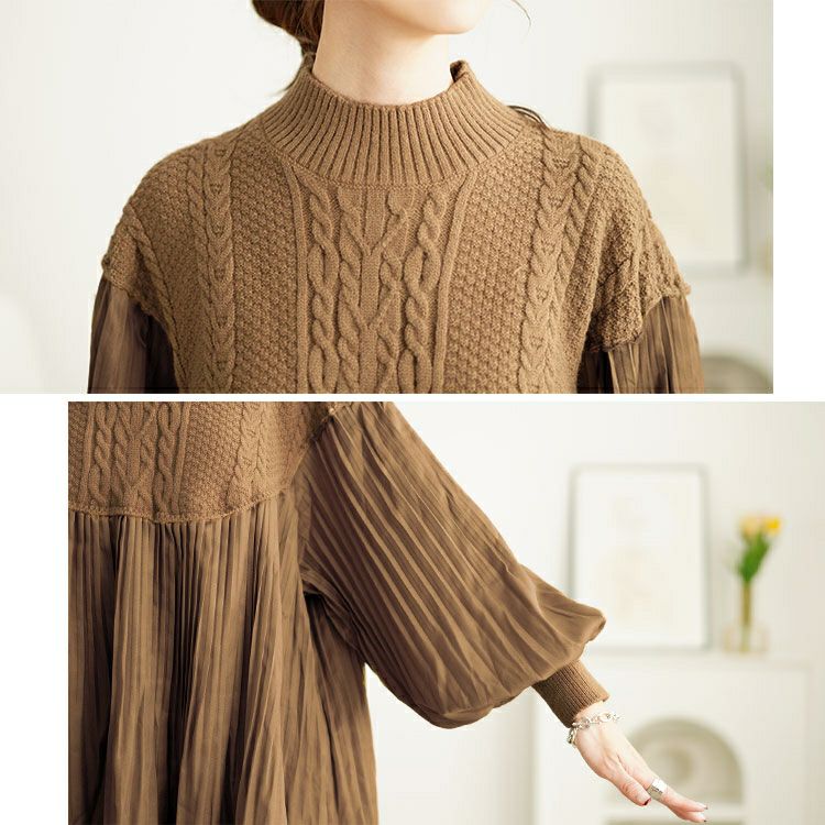 大きいサイズ レディース プリーツ切替えニットトップス　goldy-1643