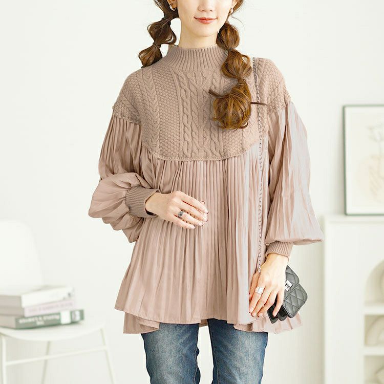 大きいサイズ レディース プリーツ切替えニットトップス　goldy-1643