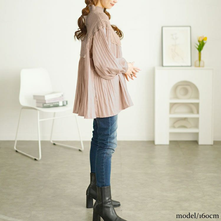 大きいサイズ レディース プリーツ切替えニットトップス　goldy-1643