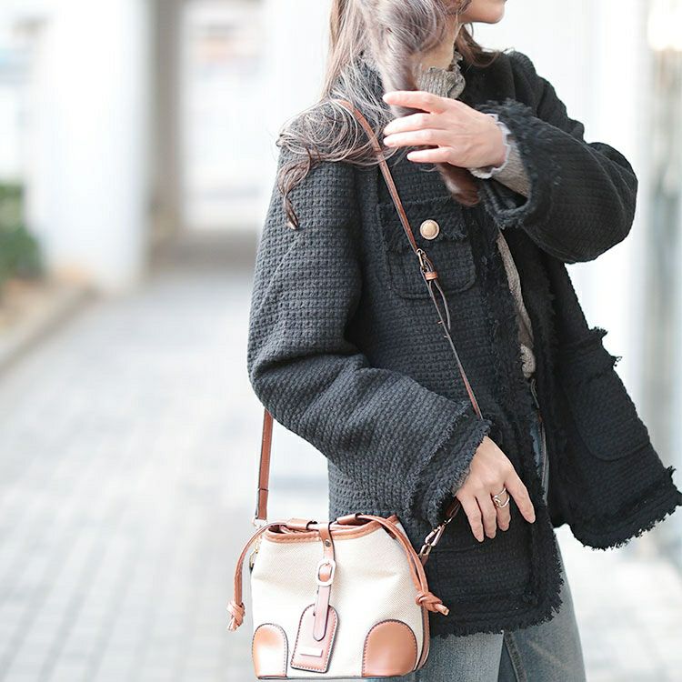 大きいサイズ レディース ノーカラーツイードジャケット　goldy-1636