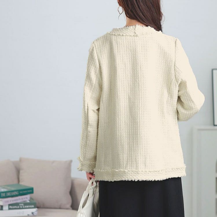 大きいサイズ レディース ノーカラーツイードジャケット　goldy-1636