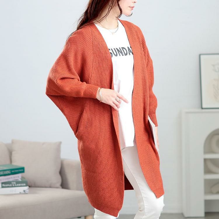 大きいサイズ レディース ニットドルマントッパーカーディガン　goldy-1635 オレンジ