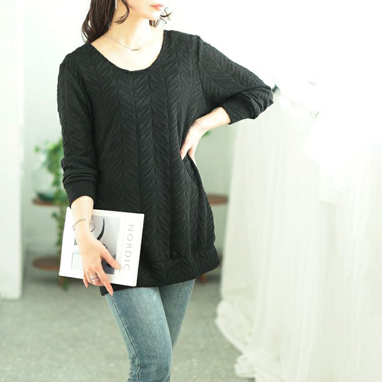 大きいサイズ レディース 後ろレースアップヘリンボーン柄プルオーバー　jp504