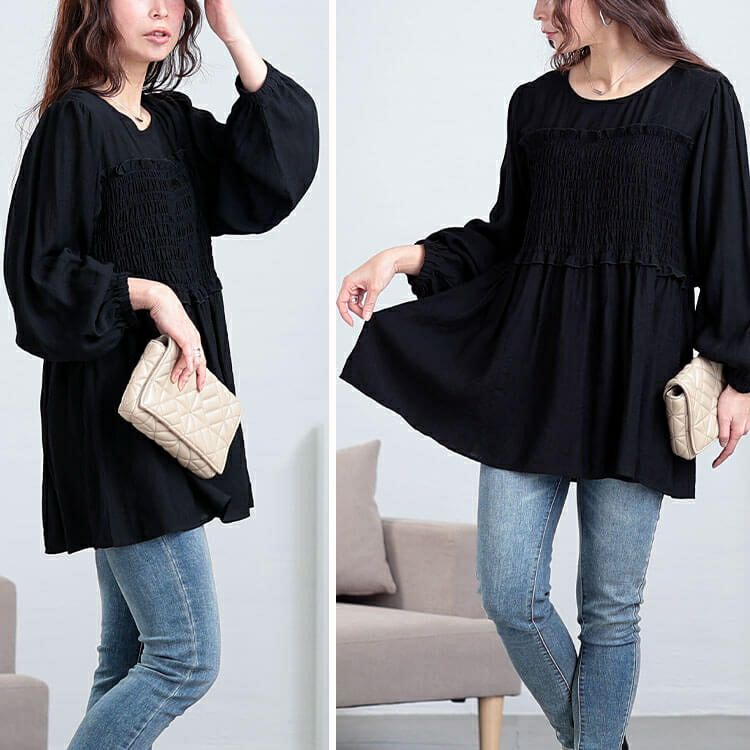 大きいサイズ レディース シャーリングビスチェドッキングチュニック　fem-564