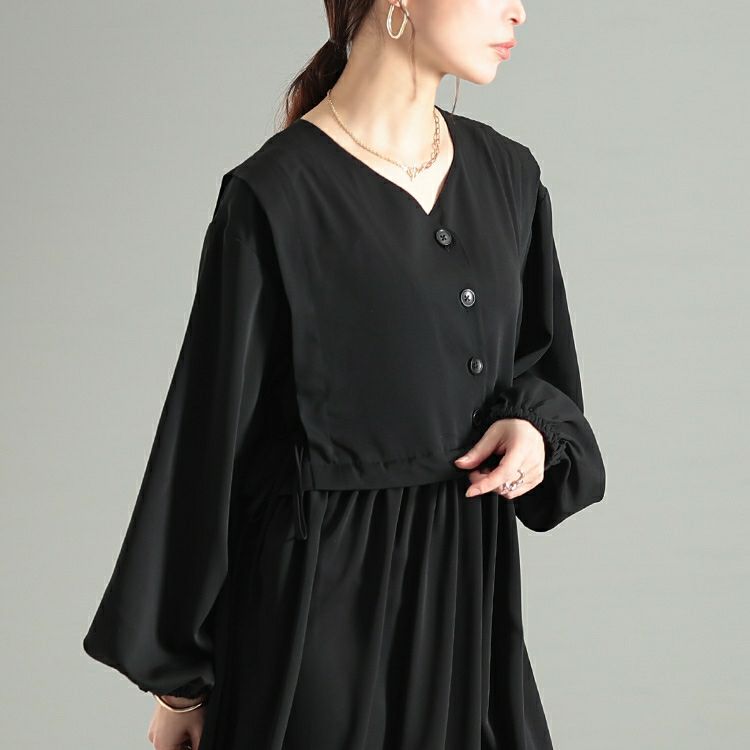 大きいサイズ レディース サイドリボンベストドッキングワンピース　fem-561