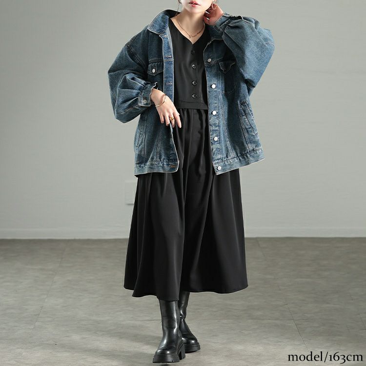 大きいサイズ レディース サイドリボンベストドッキングワンピース　fem-561