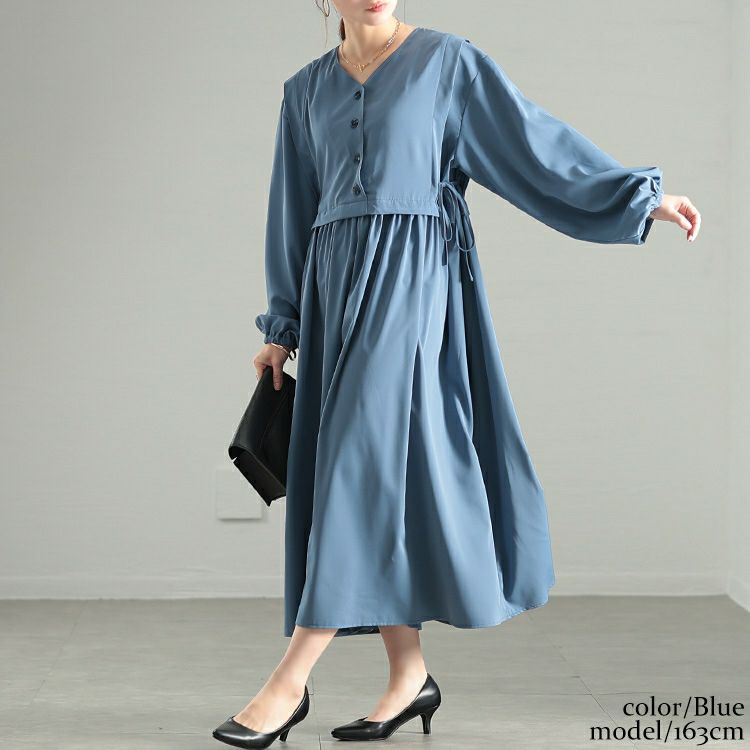 大きいサイズ レディース サイドリボンベストドッキングワンピース　fem-561