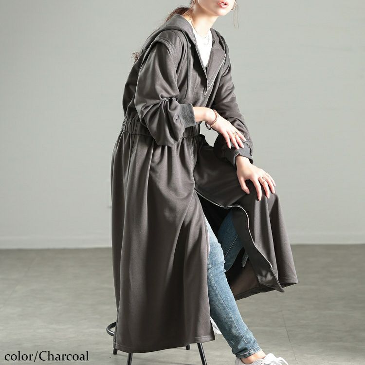 大きいサイズ レディース ウエストギャザーZIPパーカーワンピース　maru-30106