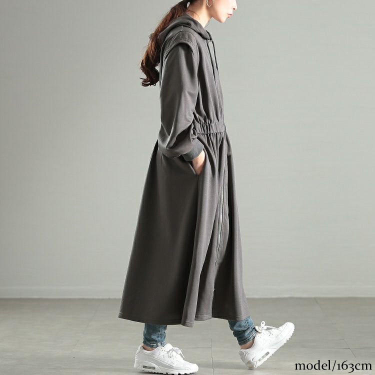 大きいサイズ レディース ウエストギャザーZIPパーカーワンピース　maru-30106