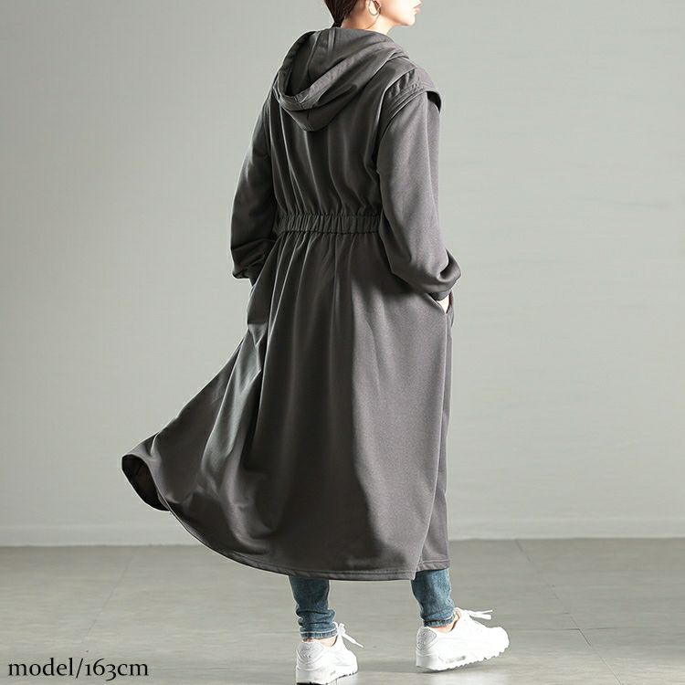 大きいサイズ レディース ウエストギャザーZIPパーカーワンピース　maru-30106