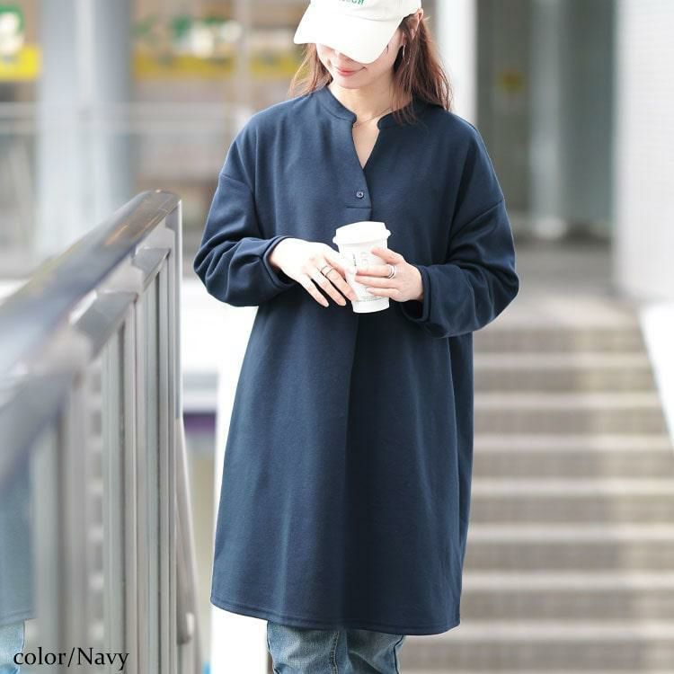 大きいサイズ レディース フロントタックスキッパーチュニック　cast-5552010 ネイビー