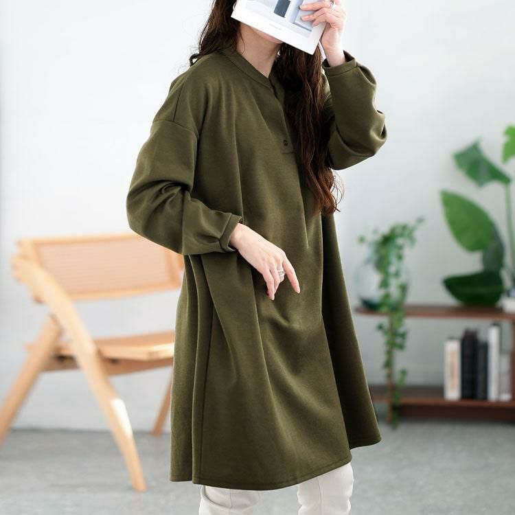 大きいサイズ レディース フロントタックスキッパーチュニック　cast-5552010 カーキ