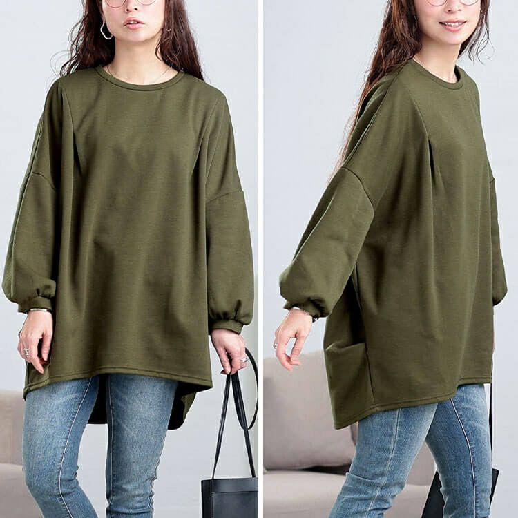 大きいサイズ レディース タック入りテールカットコクーンチュニック　cast-5552009