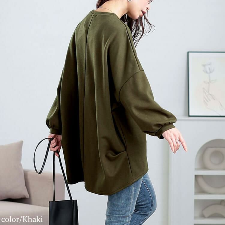 大きいサイズ レディース タック入りテールカットコクーンチュニック　cast-5552009 カーキ