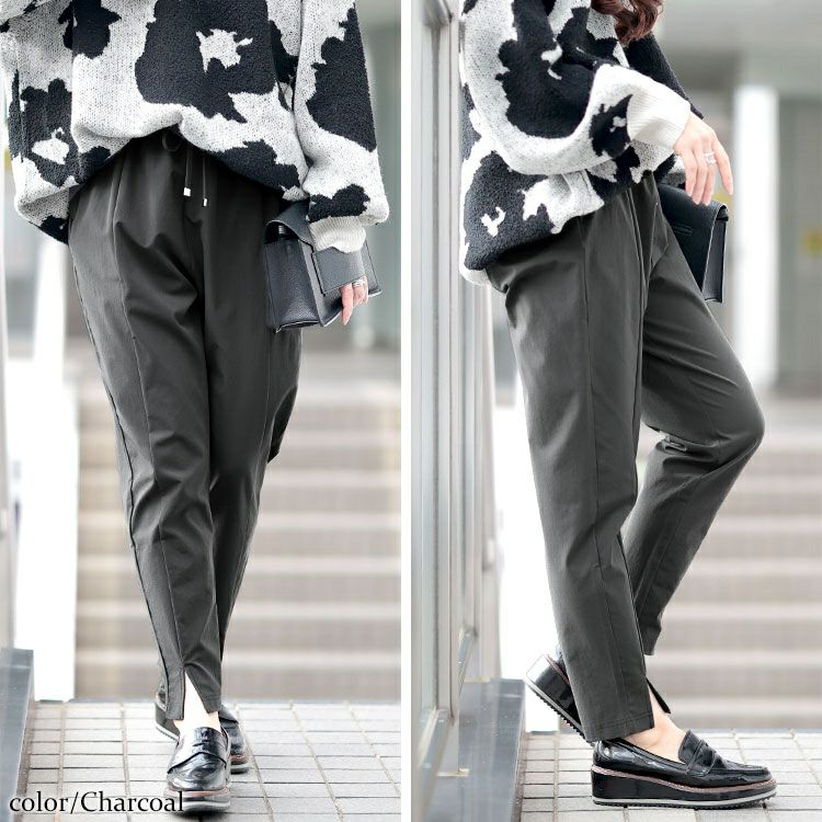 大きいサイズ レディース センタースリットストレッチテーパードパンツ　maru-30109 【メール便可】