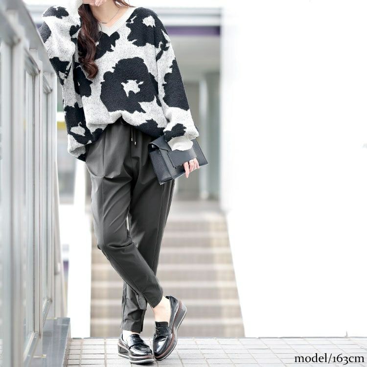 大きいサイズ レディース センタースリットストレッチテーパードパンツ　maru-30109 【メール便可】