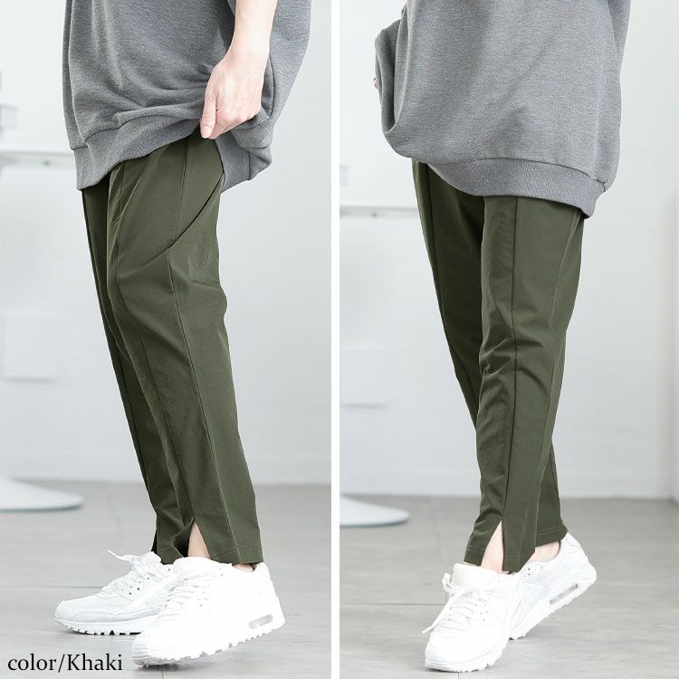 大きいサイズ レディース センタースリットストレッチテーパードパンツ　maru-30109 【メール便可】 カーキ