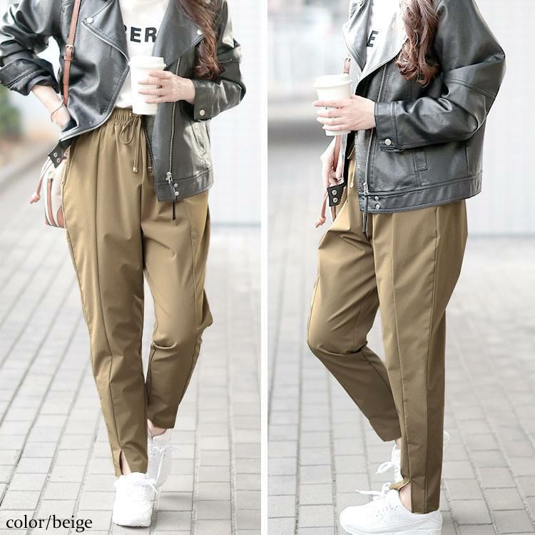 大きいサイズ レディース センタースリットストレッチテーパードパンツ　maru-30109 【メール便可】 ベージュ