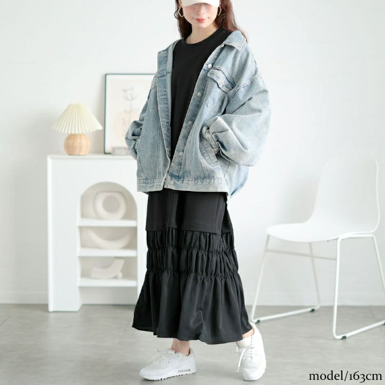 大きいサイズ レディース 裾ティアードスウェットワンピース　goldy-1639