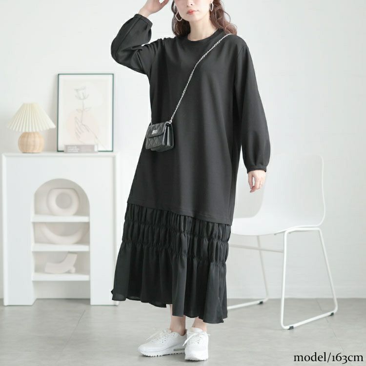 大きいサイズ レディース 裾ティアードスウェットワンピース　goldy-1639