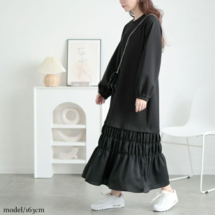 大きいサイズ レディース 裾ティアードスウェットワンピース　goldy-1639