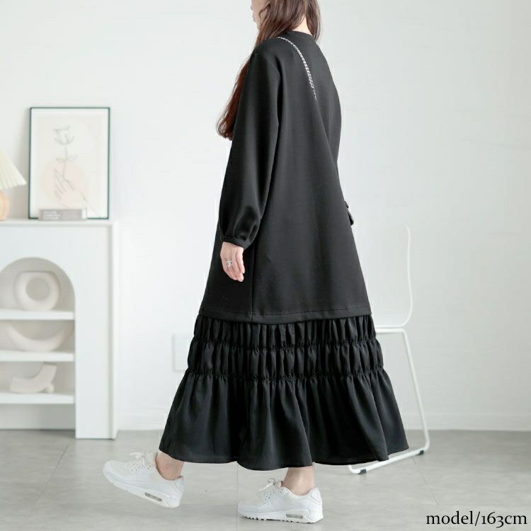 大きいサイズ レディース 裾ティアードスウェットワンピース　goldy-1639