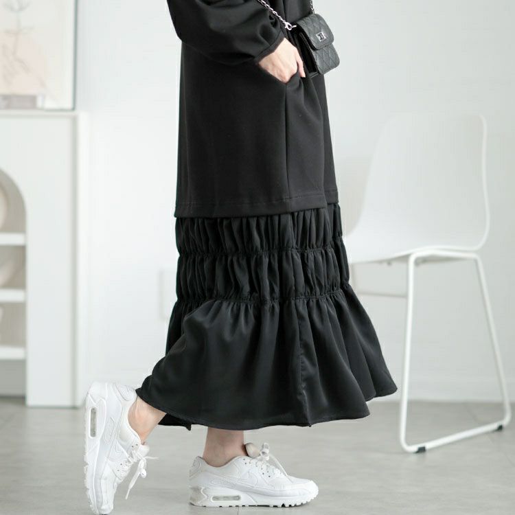 大きいサイズ レディース 裾ティアードスウェットワンピース　goldy-1639