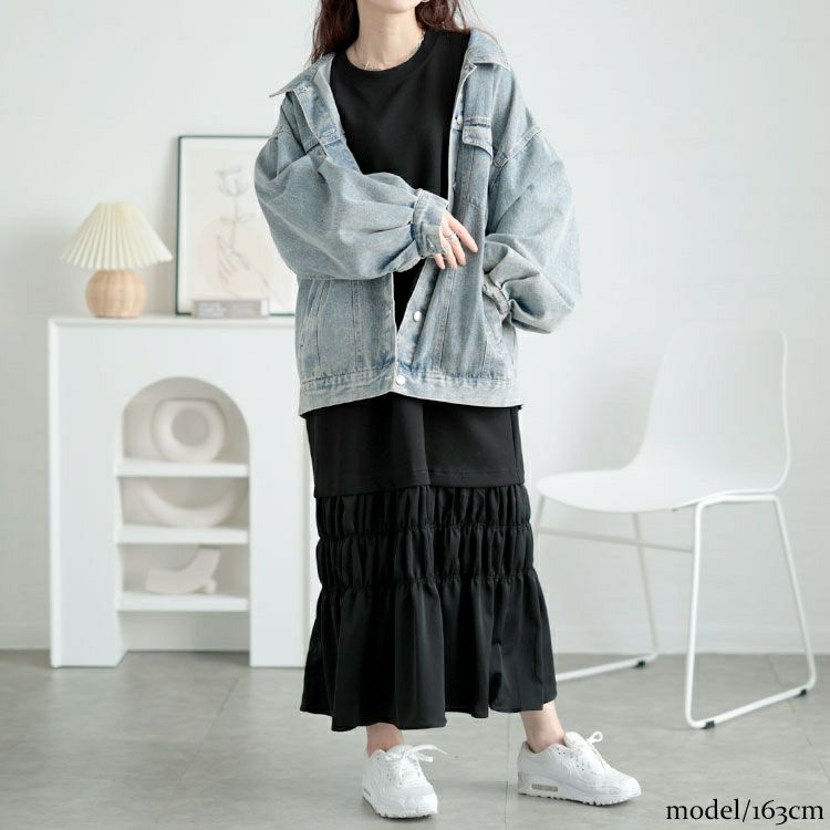 大きいサイズ レディース 裾ティアードスウェットワンピース　goldy-1639