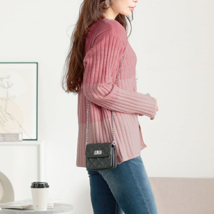 大きいサイズ レディース キーネックグラデーションリブニット　goldy-1638