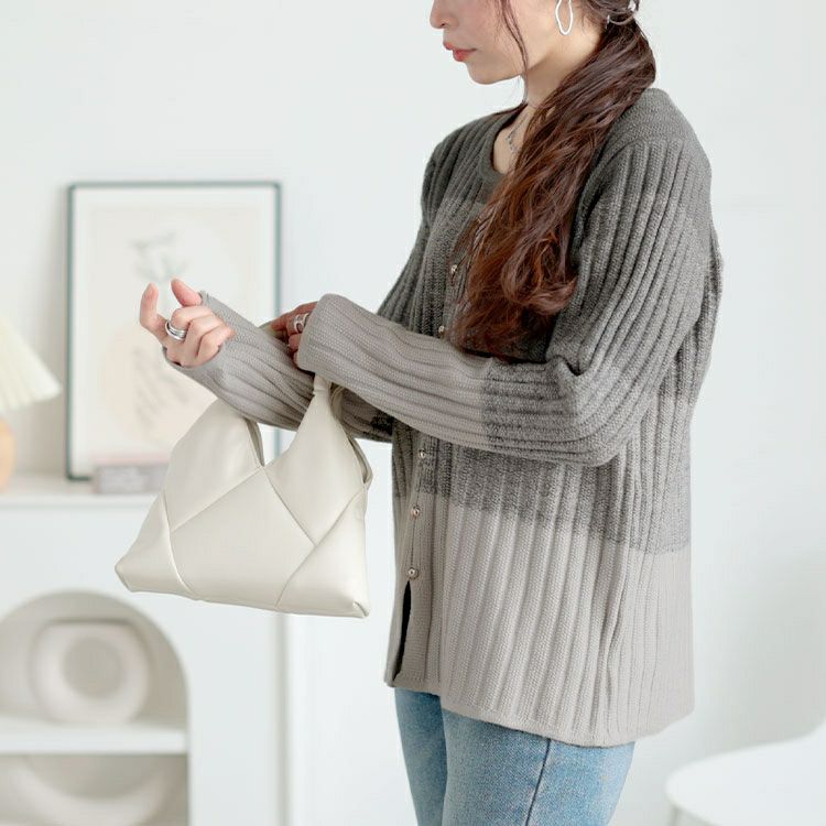 大きいサイズ レディース キーネックグラデーションリブニット　goldy-1638