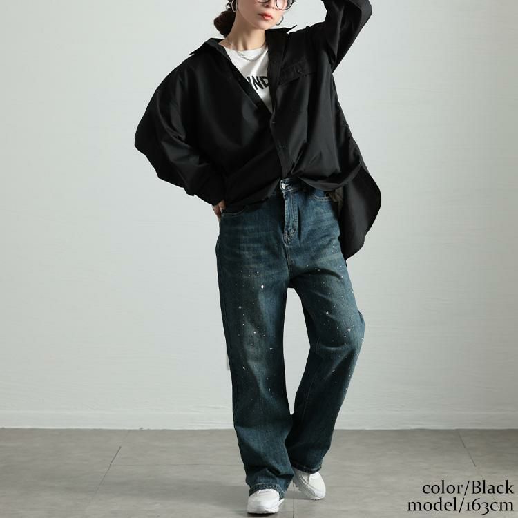 大きいサイズ レディース オーバーサイズシャツ　fem-565 ブラック