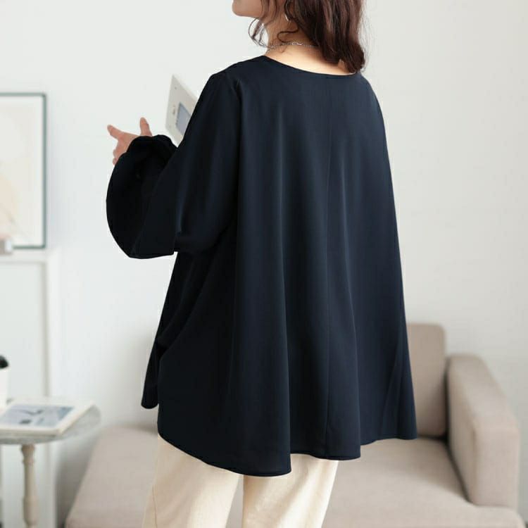 大きいサイズ レディース Vネックボリュームスリーブフレアチュニック　maru-30134 【メール便可】