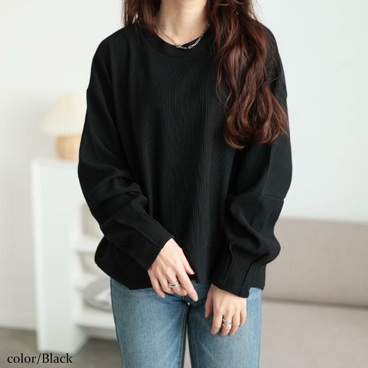 大きいサイズ レディース 袖口タックリップルプルオーバー　maru-30132 ブラック
