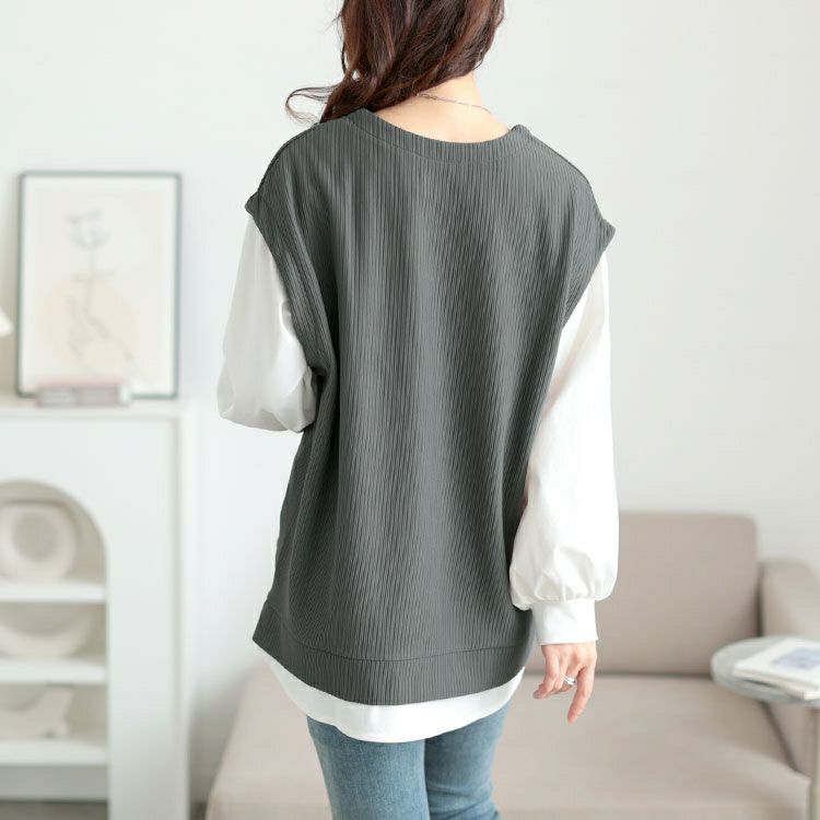 大きいサイズ レディース 深Vネックフェイクベストプルオーバー　maru-30131