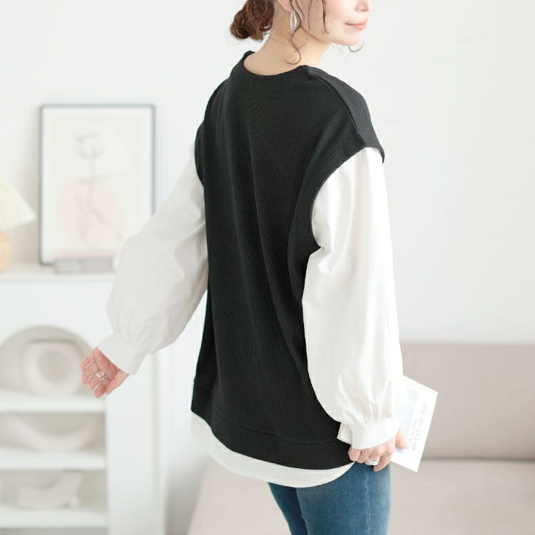 大きいサイズ レディース 深Vネックフェイクベストプルオーバー　maru-30131