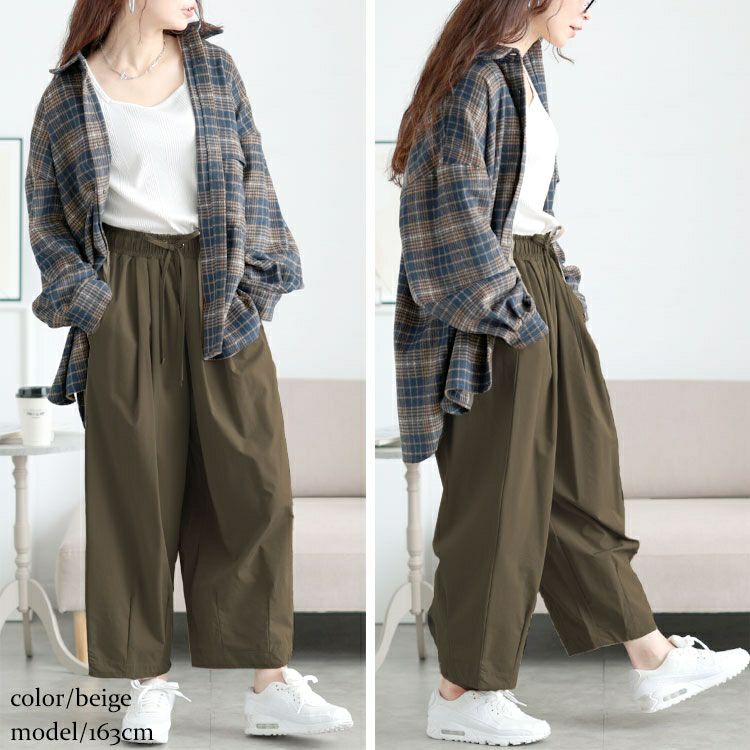 大きいサイズ レディース ストレッチタックコクーンワイドパンツ　maru-30130