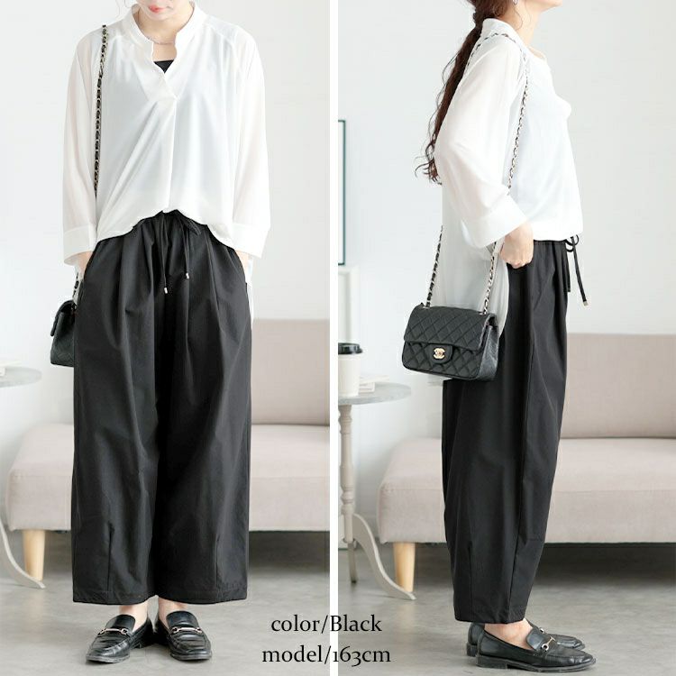 大きいサイズ レディース ストレッチタックコクーンワイドパンツ　maru-30130