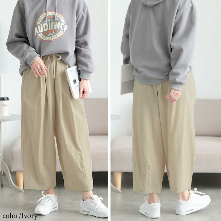 大きいサイズ レディース ストレッチタックコクーンワイドパンツ　maru-30130 アイボリー