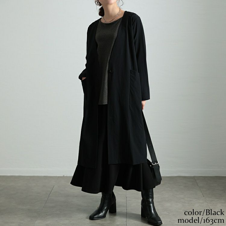 大きいサイズ レディース ストレッチノーカラーロングコート　maru-30114