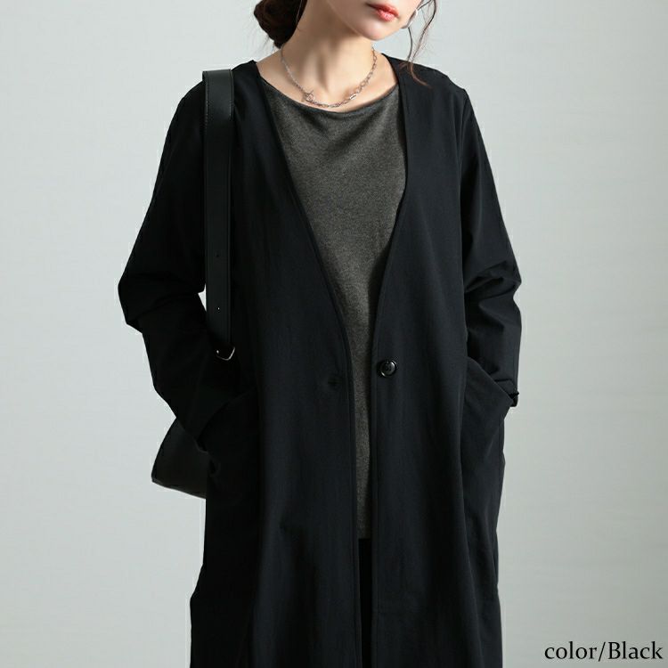 大きいサイズ レディース ストレッチノーカラーロングコート　maru-30114