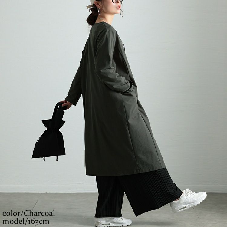 大きいサイズ レディース ストレッチノーカラーロングコート　maru-30114