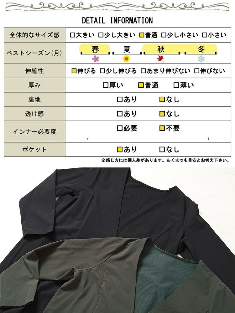 大きいサイズ レディース ストレッチノーカラーロングコート　maru-30114