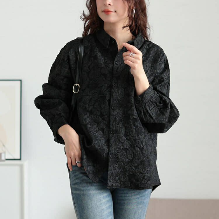 大きいサイズ レディース 花柄ジャガードボリュームスリーブブラウス　sw-0703