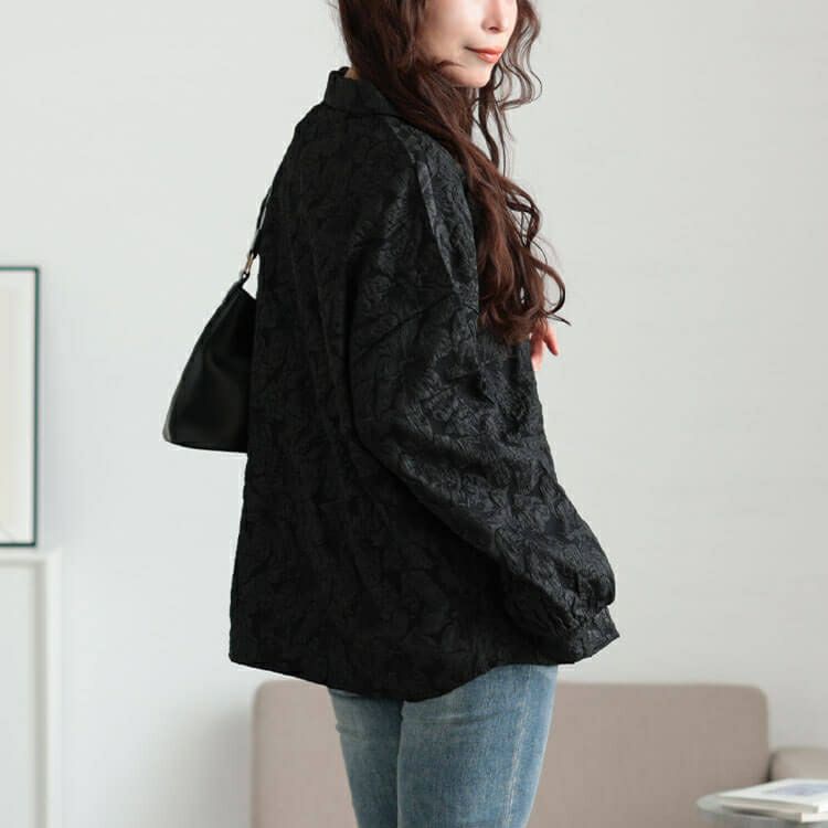 大きいサイズ レディース 花柄ジャガードボリュームスリーブブラウス　sw-0703